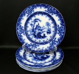 6 Middlesbrough Pottery Antique Flow Blue Ironstone Dinner Plate Rhine