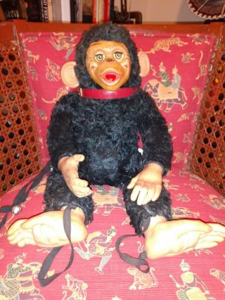 Antique 1940s Gund Stuffed Monkey With Rubber Face,  Hands And Feet.  Sleep Eyes.