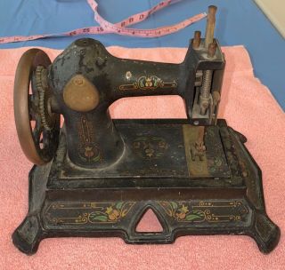 Antique Decorated Miniature Cast Iron Sewing Machine Made In Germany