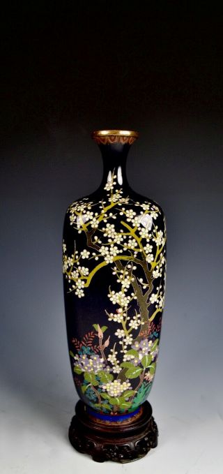Antique Fine Silver Wire Japanese Cloisonne Vase - Scenic Design,  Signed Ota