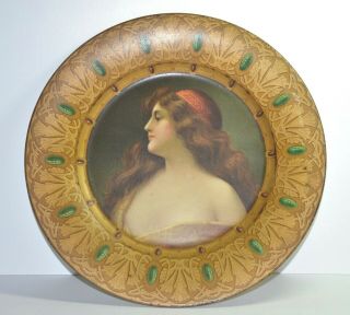 Antique Vtg Royal Saxony No.  102 Tin Litho Portrait Woman Una Gitana Art Plate