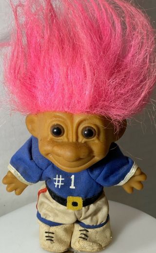 Troll Vintage Russ Troll Doll 1 Fan In Blue 5” Bright Pink Hair Leather Shoes