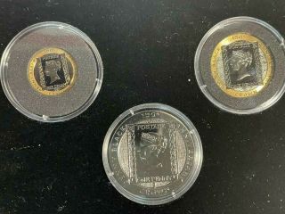 1990 Pobjoy Isle Of Man Penny Black 3 Coin Proof Set W/gold
