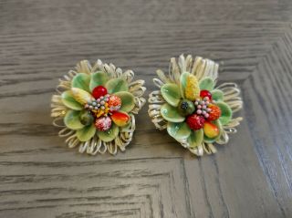 Antique/vintage Western Germany Fruit Salad Clip On Earrings Unique Originals
