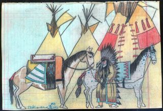 Indian School Ledger Drawing.  Demarcus Begay.  1918.
