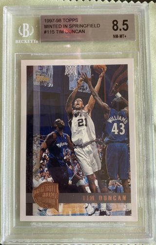 Tim Duncan 1997 - 1998 Topps Rookie Card (rc) Minted In Springfield Bgs 8.  5