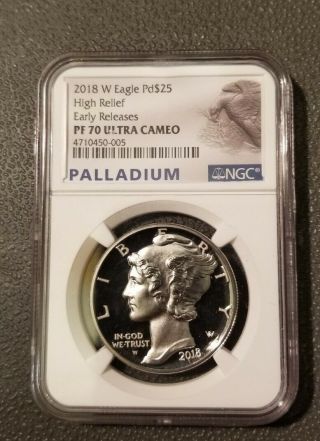 Ngc 2018 W Palladium Eagle Pf70 Perfect Coin Ultra Cameo$25 High Relief 1oz Coin