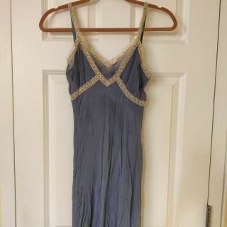 Vintage Light Blue Sheer Dress With Silk Lining And Lace By Calme