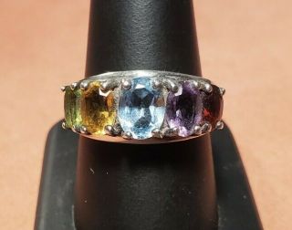 Vintage Designer Signed Sterling Silver Multi Color Gemstone Ring Size 8.  75