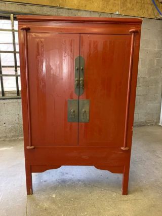 Oriental Antique Red Armoire Wardrobe Cabinet Furniture