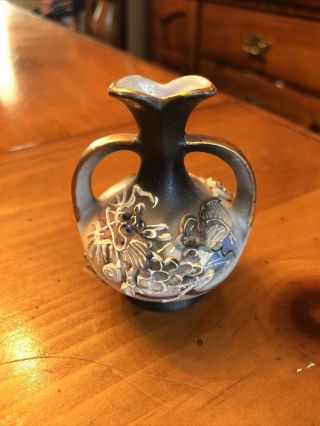 Small Vintage Dragonware Moriage Vase Japan Dragon Hand Decorated Bowl Gold Trim