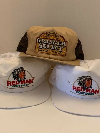 3 Vtg Tobacco Mesh Trucker Hats Granger Select And 2 Red Man Snuff Made In Usa