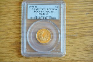 1993 - W $5 James Madison Bill Of Rights Coin Pcgs Pr70dcam Gold Coin - Agw 0.  2419oz