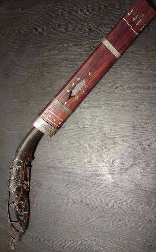 Antique Ceremonial Dagger Knife Water Buffalo Horn handle and Sheath - burmesee 2