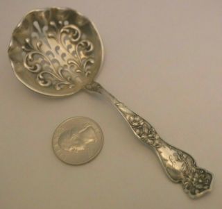 Antique 1903 Sterling Silver Art Nouveau Floral Bon Bon Serving Spoon Ornate