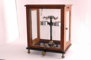 Rare Vintage Antique Sartorius Apothecary Lab Balance Scale,  Wood Brass