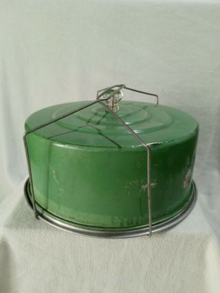 Vintage Shabby Green CARLTON Tin Metal Cake Carrier Keeper Locking Handle Floral 2