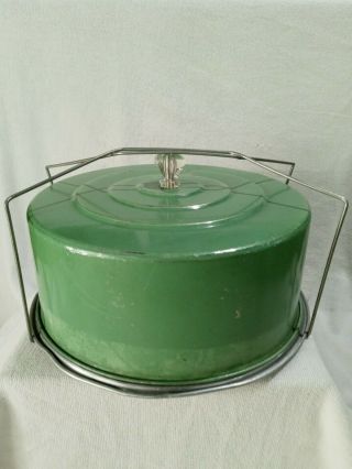 Vintage Shabby Green CARLTON Tin Metal Cake Carrier Keeper Locking Handle Floral 3