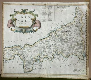 Antique Map Of Cornwall By Robert Morden C.  1695 - Hand Coloured