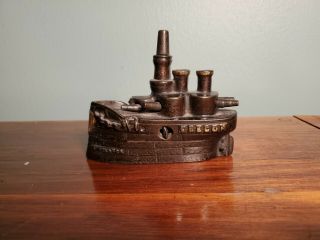 5 Day J & E Stevens Uss Battleship Oregon - Antique Cast Iron Still Bank