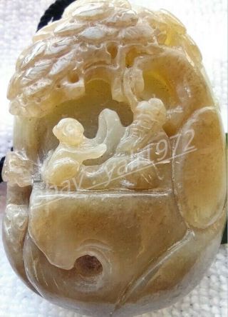 China Xinjiang Hetian White Jade Seed Material Hand - Carved Pendant 猴子献寿