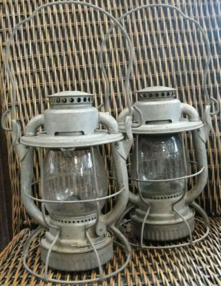 Antique York Dietz Vesta Railroad Lanterns With Clear Glass Globes