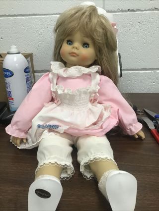 Engel Buppe Puppe Vintage Doll Long Blonde Hair Blue Eyes Pink Dress