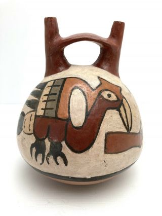 Pre - Columbian Pottery Nazca / Nasca Double Spout Bridge Handle Stirrup Pot Rare