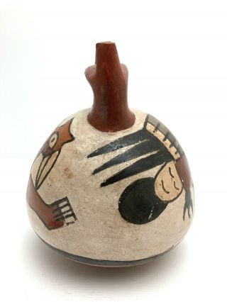 Pre - Columbian Pottery Nazca / Nasca Double Spout Bridge Handle Stirrup Pot Rare 2