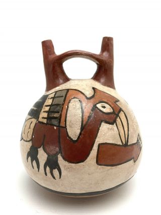 Pre - Columbian Pottery Nazca / Nasca Double Spout Bridge Handle Stirrup Pot Rare 3