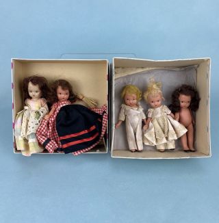 Group Of 5 Vintage Nancy Ann Storybook Dolls For Cleaning Up And Projects