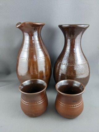 As Vintage Retro Bendigo Pottery Sake Bottle Cup Set Water Jug Antique 1970s