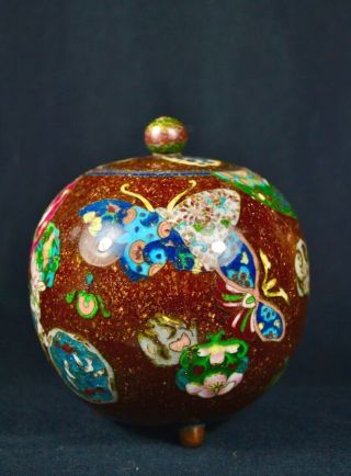 Fine Silver Wire Antique Japanese Meiji Cloisonne Vase Jar Butterflies