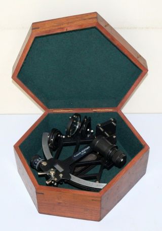 Black tamaya nautical 8 INCH sextant ship marine navy with wooden box handmade 3