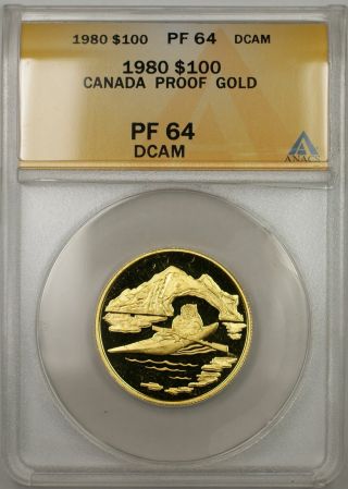 1980 Proof Canada Arctic 1/2 Oz Gold Coin $100 Anacs Pf - 64 Dcam (a Amt)