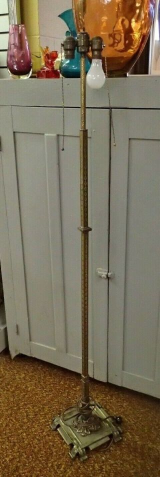 Antique Floor Lamp Rembrandt Style Cast Iron Brass 61in Double Pull Chain R7065