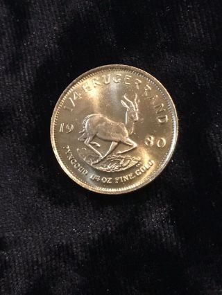 1/4 Oz South African Gold Krugerrand Coin 1980 Bullion