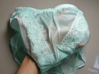 Vintage Green Nylon Lace Panties Granny Polyester Pin Up Brief Size 8 Hip 41 - 44 "