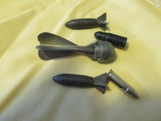 2 Vintage Antique Metal Toy Plane 1 3/4 " Bomb Pressed Steel Toy Barclay Manoil