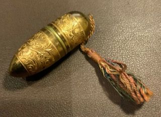 Antique - Vintage Brass Sewing Kit Needle Case & Thimble (austria?)