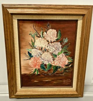 Lovely Vtg Floral Basket Of Flowers Still Life Oil Painting Framed Signed Dated