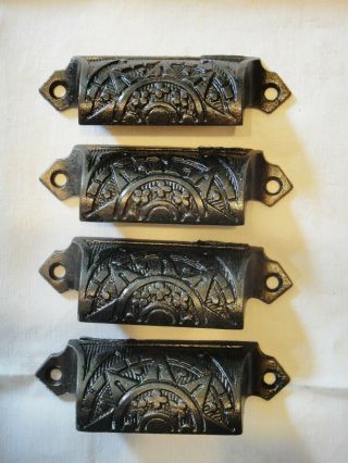4 Victorian Eastlake Cast Iron Apothecary Bin File Cabinet Pulls