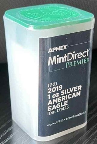 2019 Ase Apmex Direct 20 X 1 Oz.  999 Fine Silver (tube Of 20 Ase)