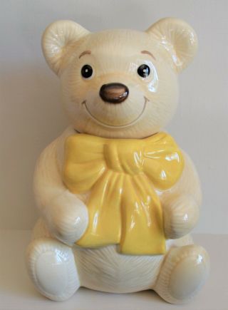 Metlox Teddy Bear W/ Yellow Tie Cookie Jar Ceramic California Made In Usa