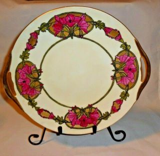 Antique B & C Limoges France Handpainted Cake Plate? With Handles Gold Trim
