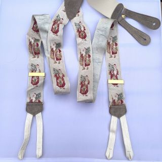 Vintage Trafalgar Suspenders Santa Claus Silk Euc Victorian Christmas Festive
