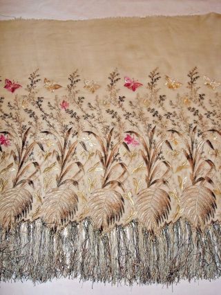 Exceptional French Antique Hand Embroidered Silk Embroidery Butterfly Mid 19th
