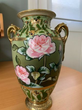 Antique Nippon Hand Painted Double Handled Porcelain Vase Japan