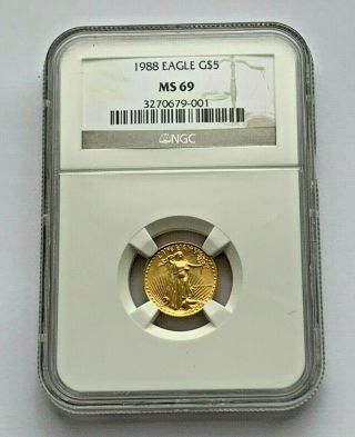 1988 Gold American Eagle Ngc Ms 69 1/10 Oz Gold $5 Dollar Coin