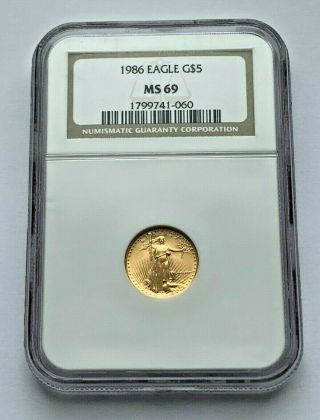 1986 Gold American Eagle Ngc Ms 69 1/10 Oz Gold $5 Dollar Coin